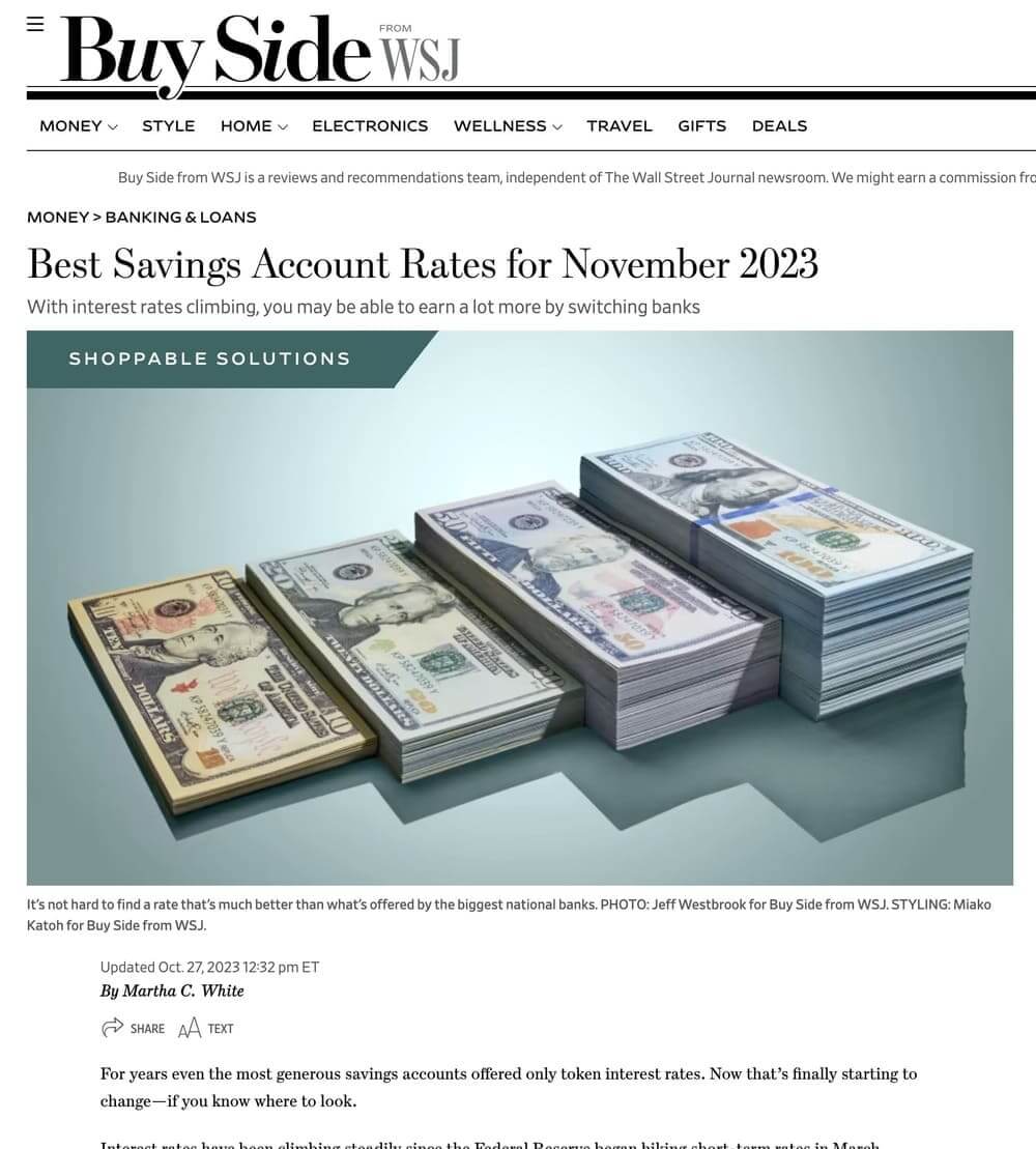 WSJ Article bank savings